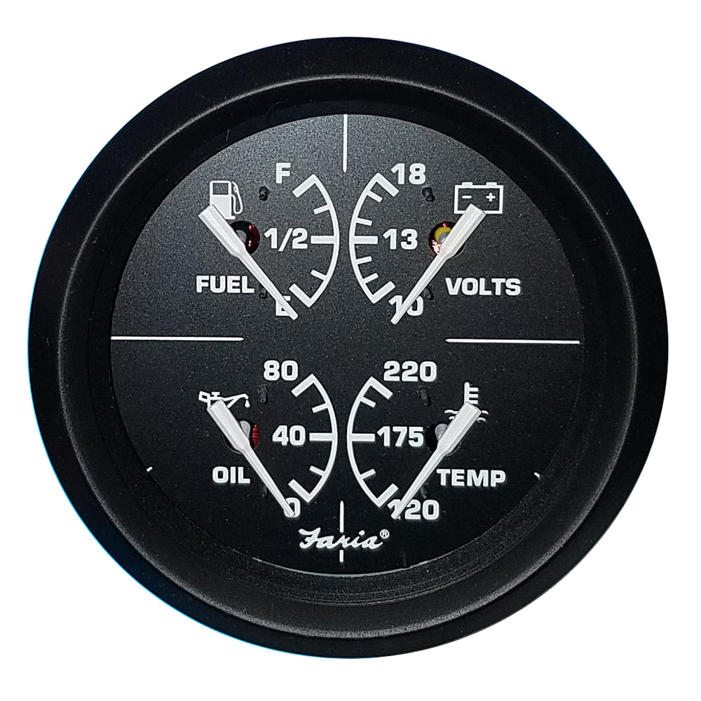 Faria Euro Black 4" Multifunction Gauge - Volt/Fuel/Oil/Water Temperature [32851]