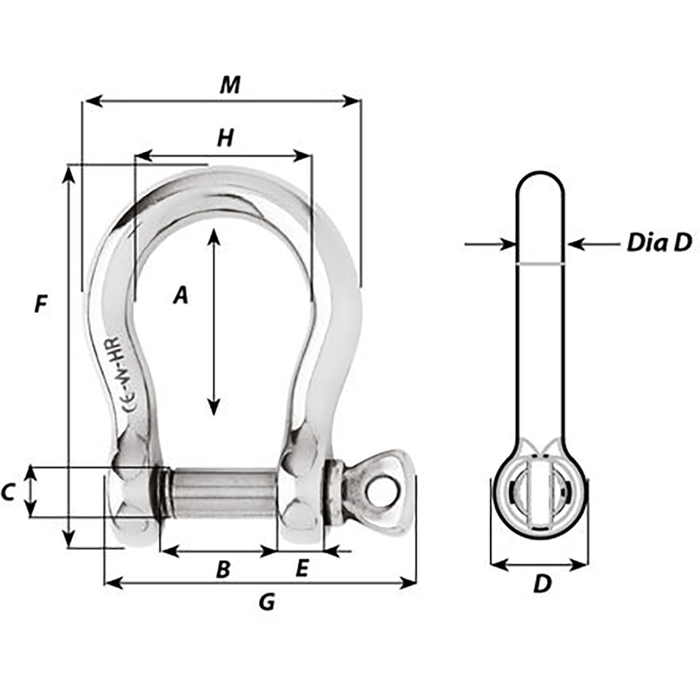 Wichard HR Bow Shackle - 10mm Pin Diameter [11245]